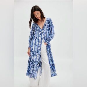 Free People Blue and White Floral Midi Dress NWT